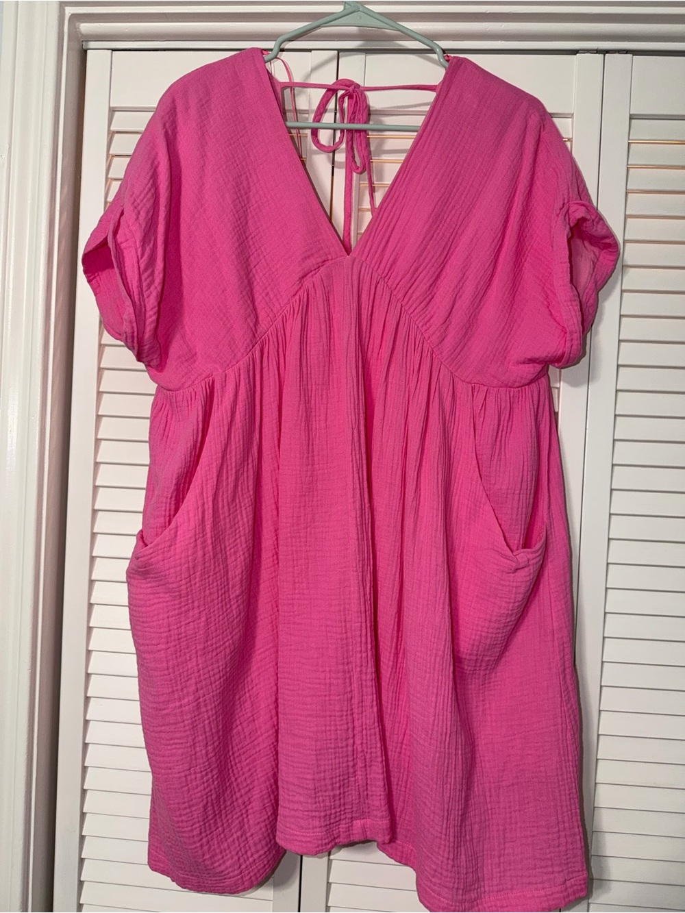 Women’s Pink V-Neck Babydoll Short Sleeve Dress